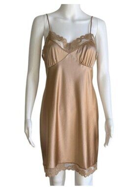 Trina Turk Satin Lace-Trim Slip Dress in Taupe - Size M